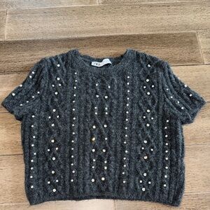 Zara Charcoal Knit Top with Pearl Details